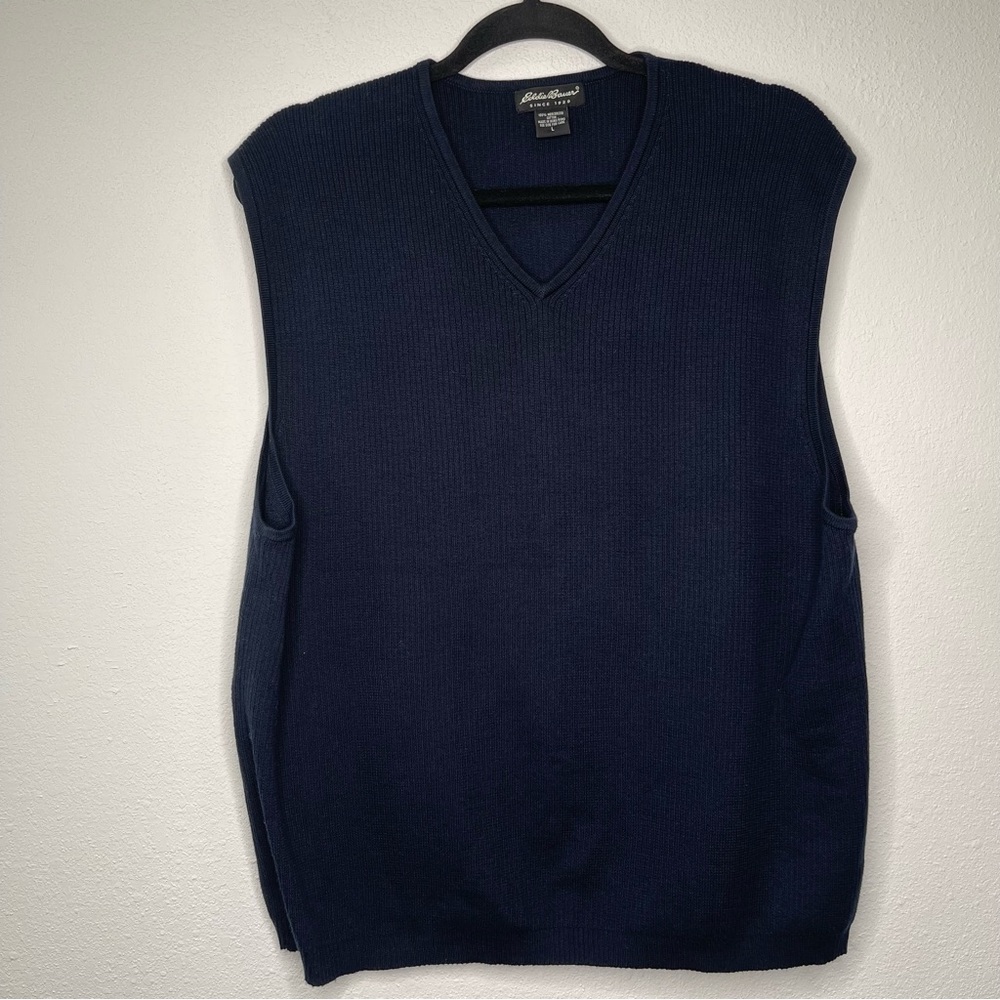 Eddie Bauer Mercerized Cotton Ribbed Cardigan Sweater Vest Black Men’s Size L